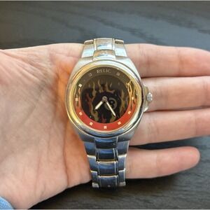 Super‎ Rare Working Relic By Fossil Men's Wrist Watch Moving 8Ball Flame Dial